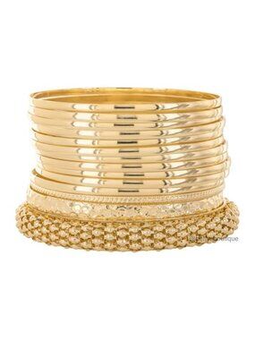 Plus Size 14K Gold Plated Multi Texture Bangle Bracelets Set of 14